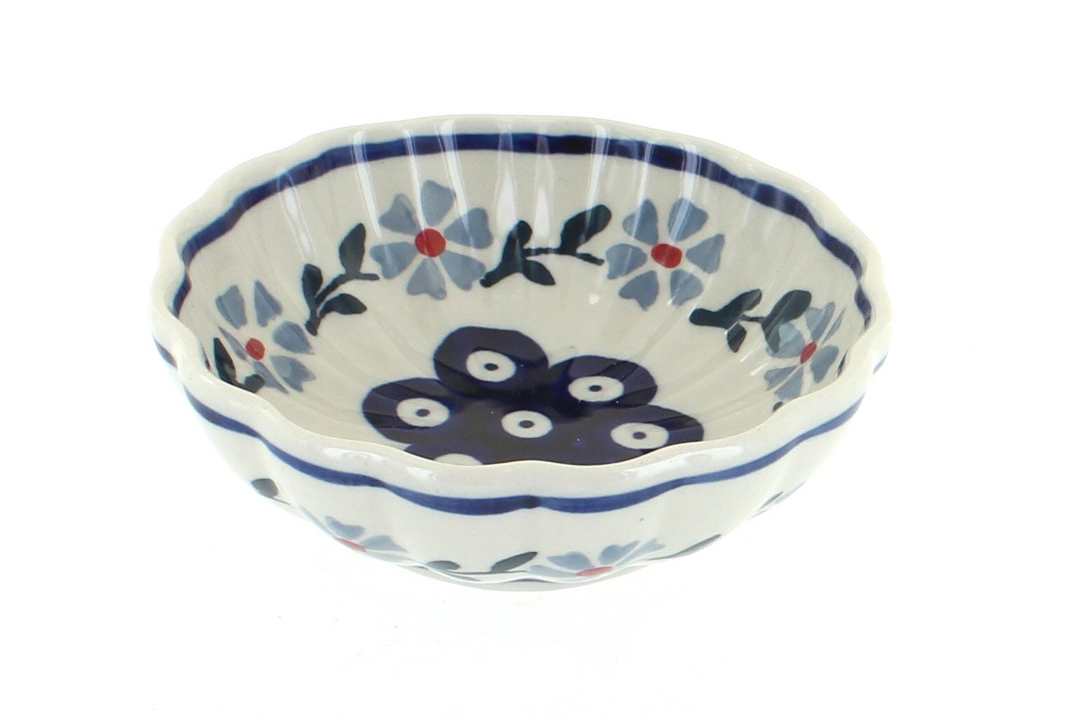 Blue Rose Polish Pottery - Blue Violet Small Scallop Bowl - 4.5" Diameter - Unique Dish for Appetizers, Nuts, or Candy