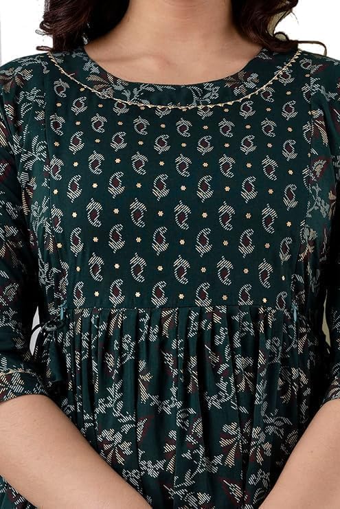 Anuom Women's Cotton Floral Printed Maternity Feeding Kurti with Zipper Maternity Gown for Women - Image 6