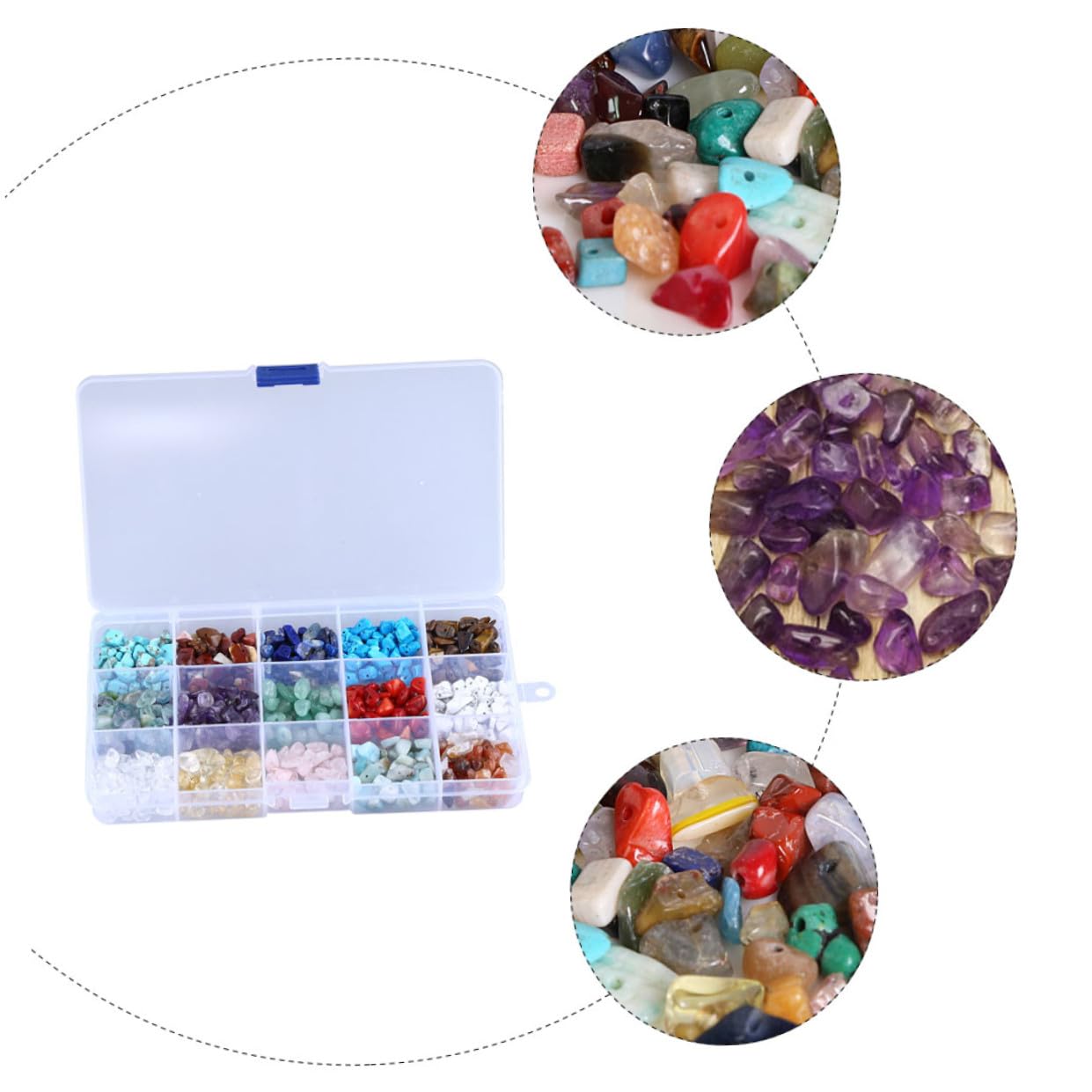 LIFKOME Set di 300 Perline Naturali di Pietra per Bracciali e Collane 15 Scomparti di Ametista, Lapislazzuli, Occhio di Tigre, Comodo e Leggero per Creazioni Fai da Te
