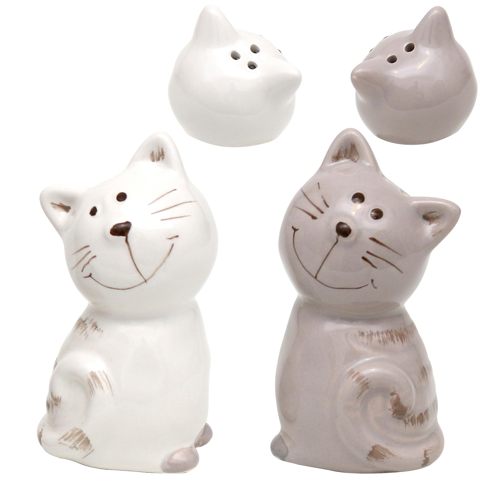 Dekohelden24 2-częściowy zestaw ceramiczny solniczka/pieprzniczka w kształcie kotów, wymiary ok. 7 x 6 x 7 cm.