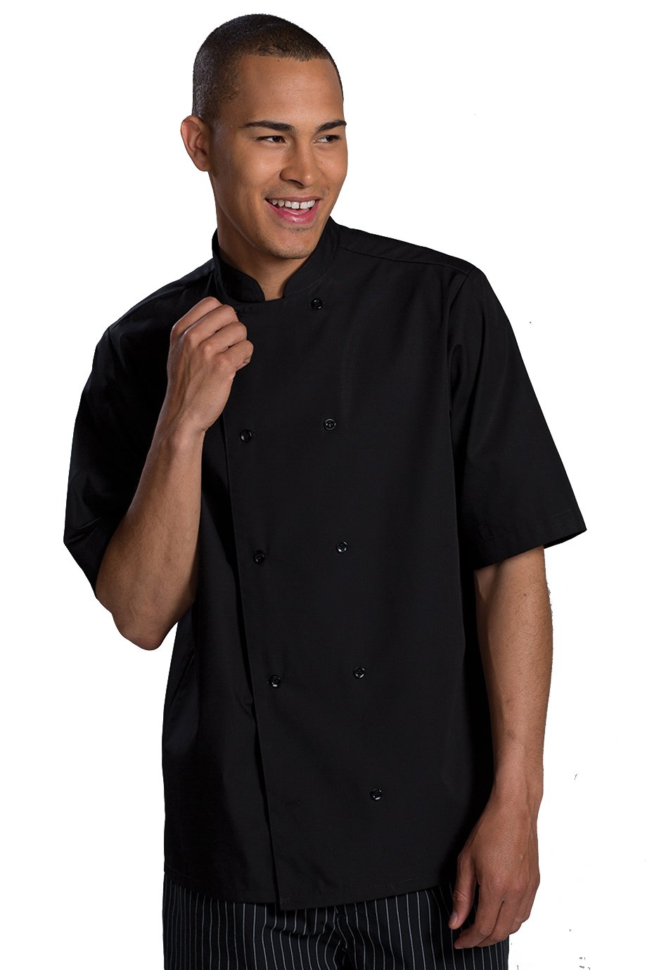 Edwards Garment Double Breasted Short Sleeve Server Shirt, Black, Large