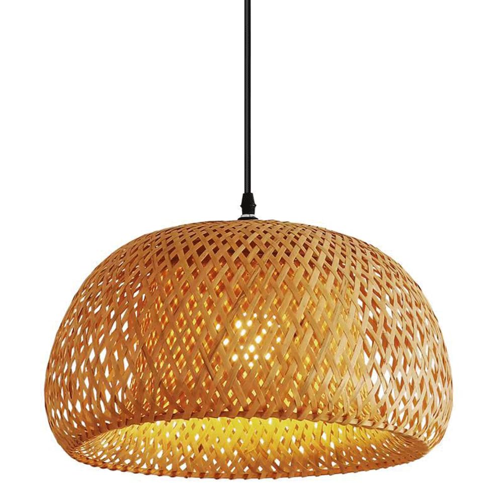 CJSLXGBL Hand-Woven Bamboo Hanging Lighting Fixtures Boho Light Fixture E27 Ceiling Hanging Light Vintage Chandeliers Coastal Pendant Light Farmhouse Lampshade For Dining Room Kitchen Island Hallway