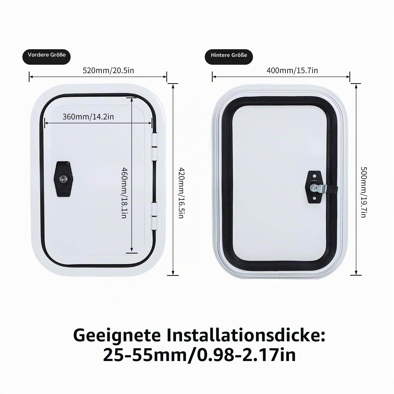 Wohnmobil-Abteiltür, Gepäckraumtür für Wohnmobile, Höhe 500 mm, Breite 400 mm, UV-beständige, perfekt abdichtende Gepäckraumtür mit abgerundeten Ecken für Wohnmobile