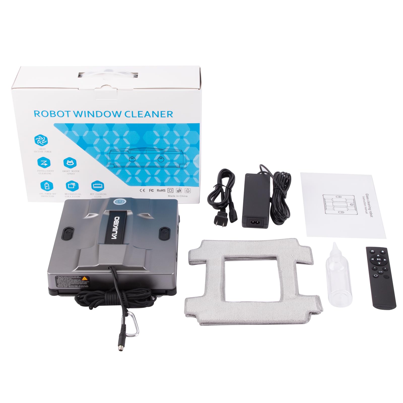 Robot de limpieza de ventanas K1 con 4 boquillas de pulverización, robot robótico de 6000 Pa, limpiador de ventanas automático con detección de bordes, robot de limpieza de vidrio de bajo 6