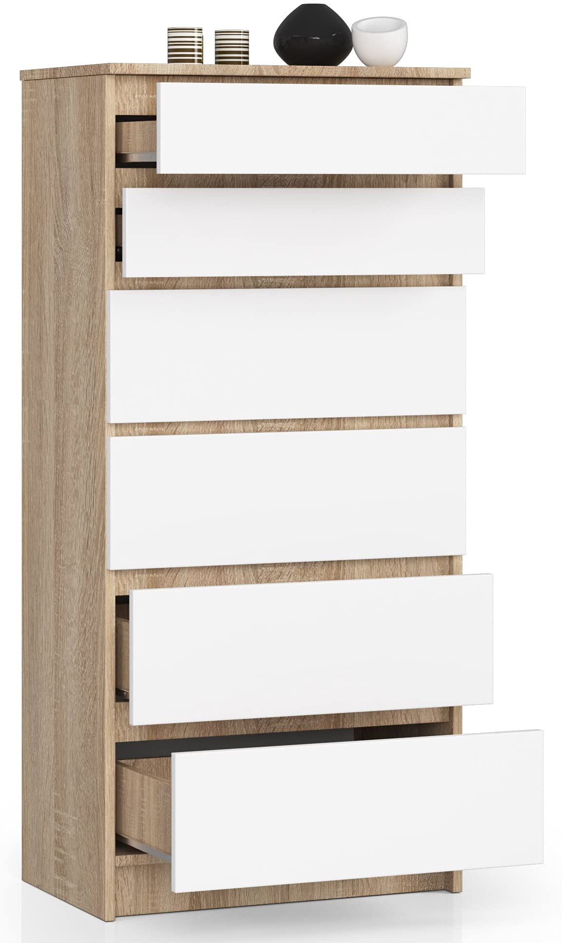 Cómoda AKORD K60 Roble Sonoma 60 cm 6 cajones frente en color Blanco 60x40x130 cm