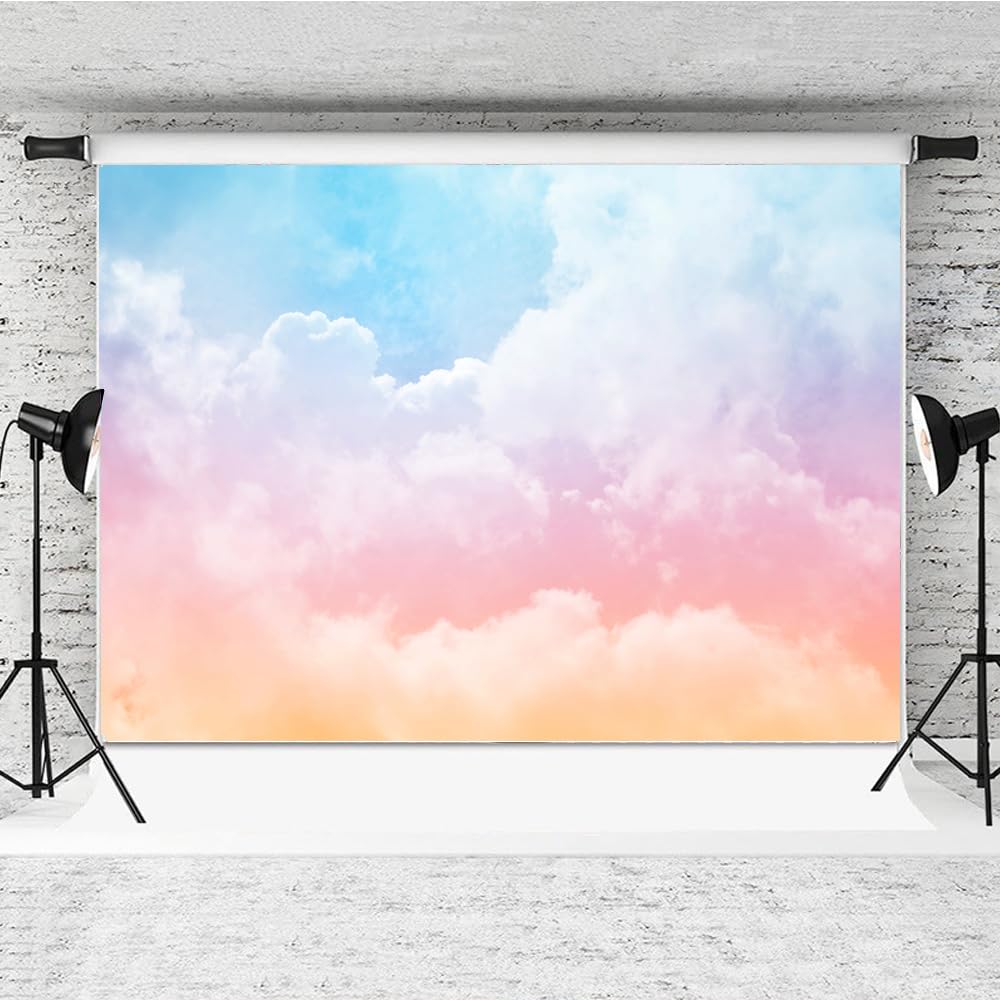 8x6ft Colorful Clouds Backdrop for Photography - Pastel Rainbow Cloud Photography Background for Birthday, Baby Shower, Wedding Party Portrait Photo
