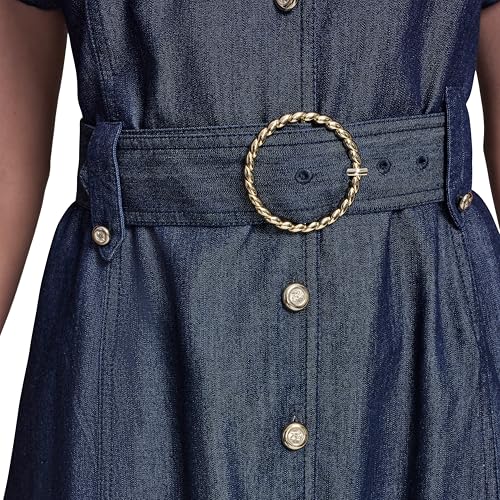 Image of Karl Lagerfeld Women's Short Sleeve Collar Chambray Shirt Dress Fit and Flare Dress