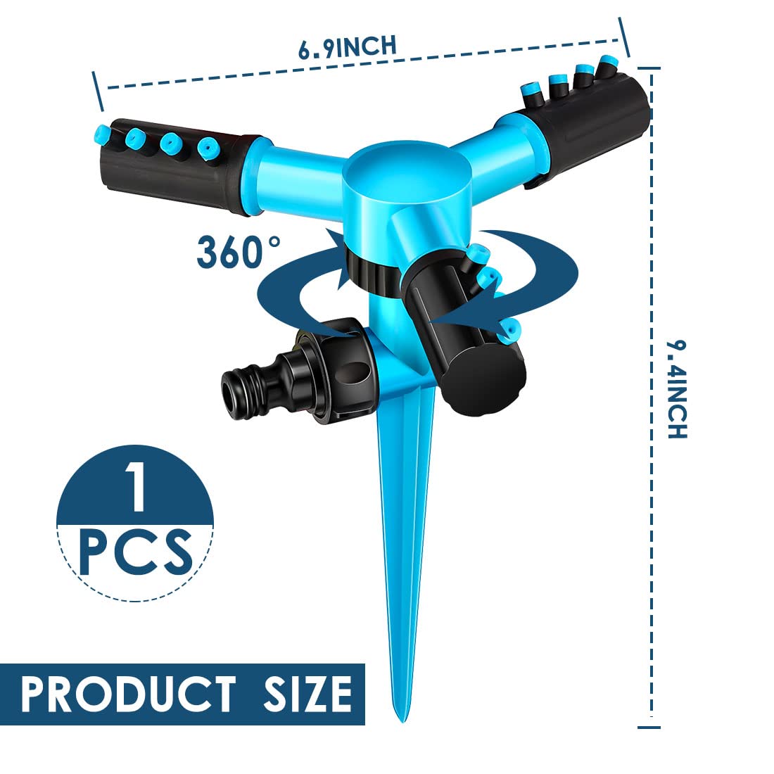 Arroseur de Jardin Plastique Arroseur de Pelouse Automatique à 360° Arroseur d'eau Pulvérisateur Durable à 3 Bras pour Jardin Et l'Irrigation Pastorale