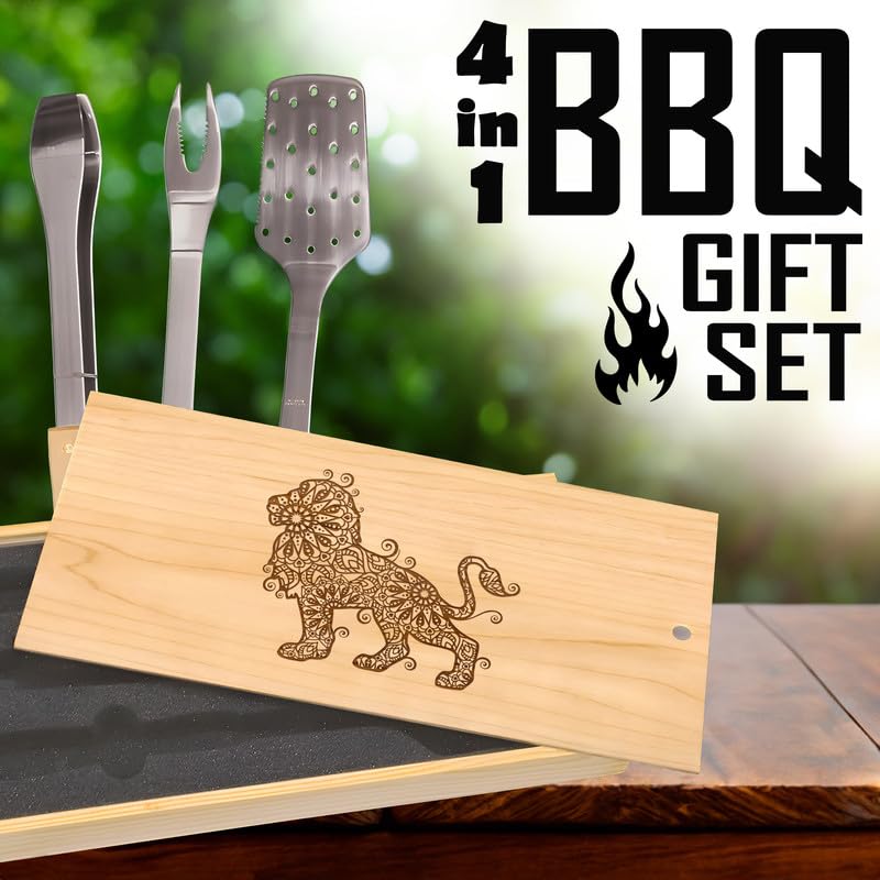 Set de accesorios para parrilla con diseño mandala de león miniatura 6