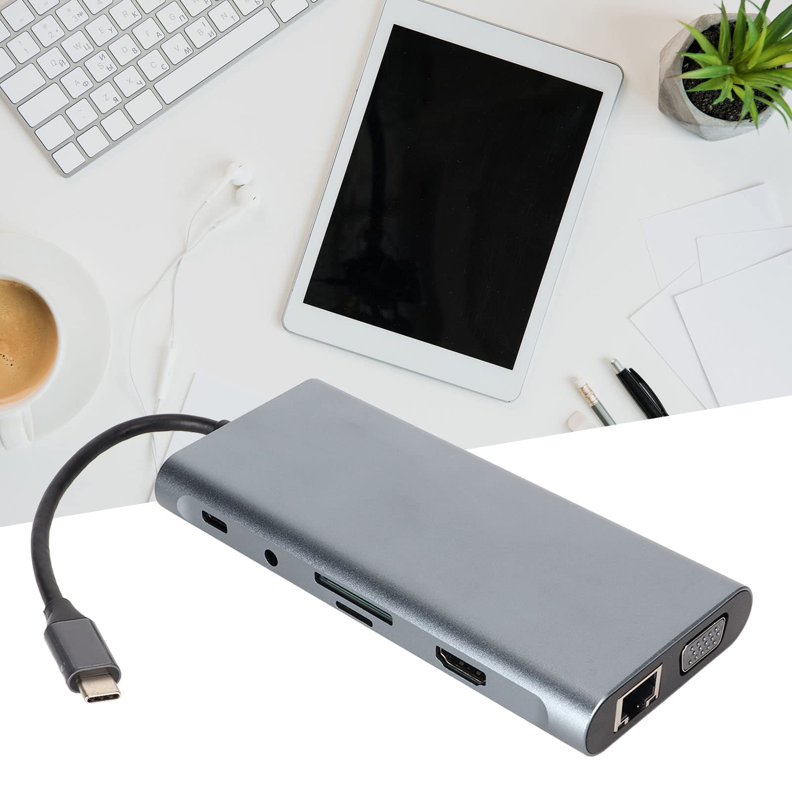 Cryfokt USB C Hub 11 en 1 4K HD VGA Docking Station Compacta para Monitor
