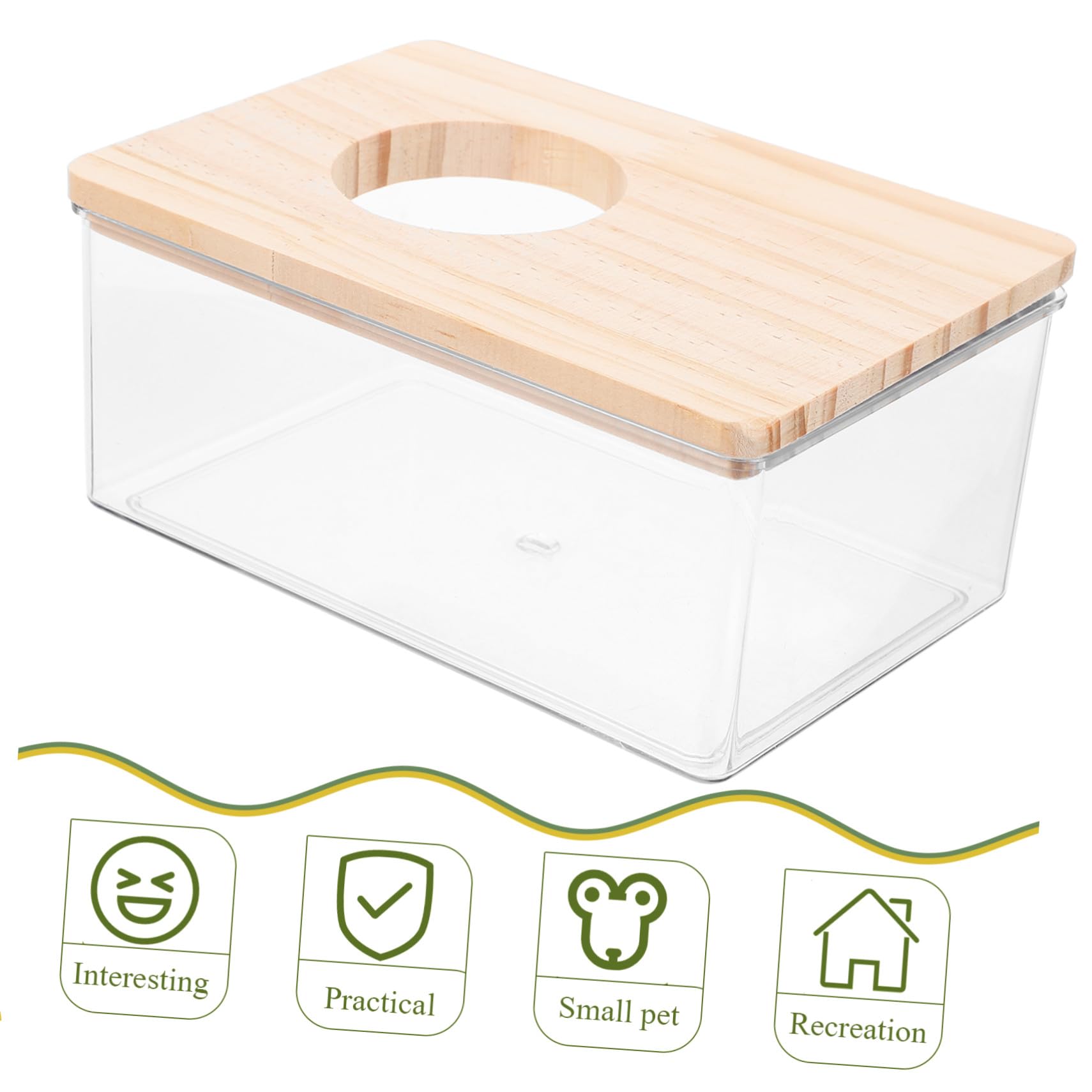 TEHAUX Hamster Sandbad Kasten Mit Acryl Kasten Und Holzabdeckung Transparent Multifunktional Als Toilette Und Badewanne Für Kleintiere Wie Chinchillas Mäuse Und Hamster Haushalt Kleintierzubehör