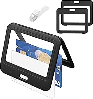 Vista 11 de Portatarjetas de identificación con clip de plástico, ventanas transparentes verticales de doble cara, estuche de plástico negro duro, resistente al