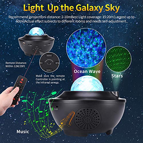 LED Sterlicht Projector,Roterende Nevel Projector Lamp, Afstandsbediening nachtlampje,van kleur veranderende… - Afbeelding 3