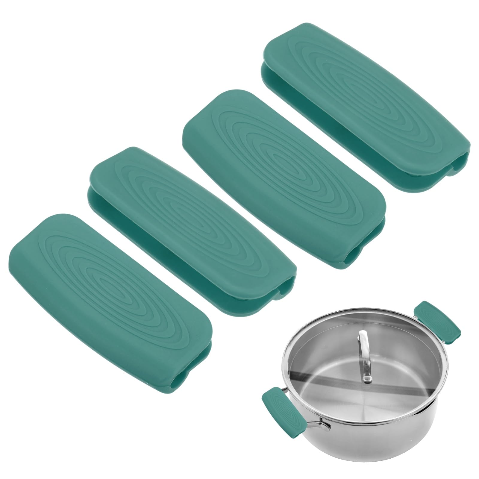 M METERXITY 4-Pack Silicone Assist Handle Holder Grip, Heat Resistant Non-Slip Pot Grip Handle Sleeve for Frying Cast Iron Skillet [Gray Blue]