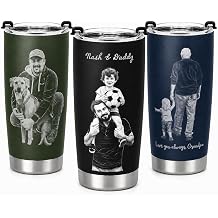 Personalized Photo Engraved Tumbler for Dad Grandpa, Custom Portrait Stainless Steel Coffee Mug with Kids Photo & Name, Fathers Day Birthday Gift for Him, 20 Oz Travel Cup for Dad Family