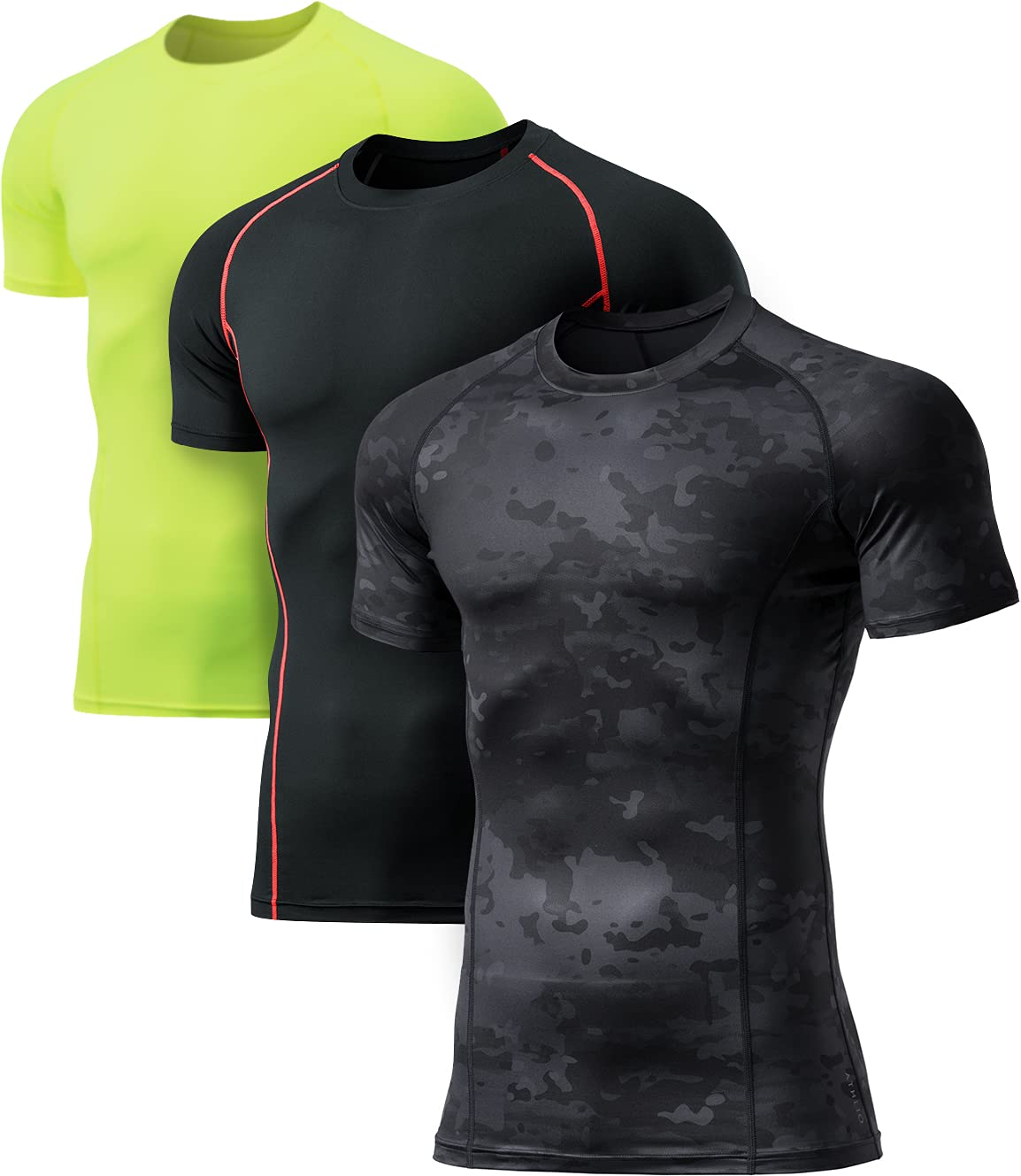 1 or 3 Pack Men's Cool Dry Short Sleeve Compression Shirts, Sports Baselayer T-Shirts Tops, Athletic Workout Shirt