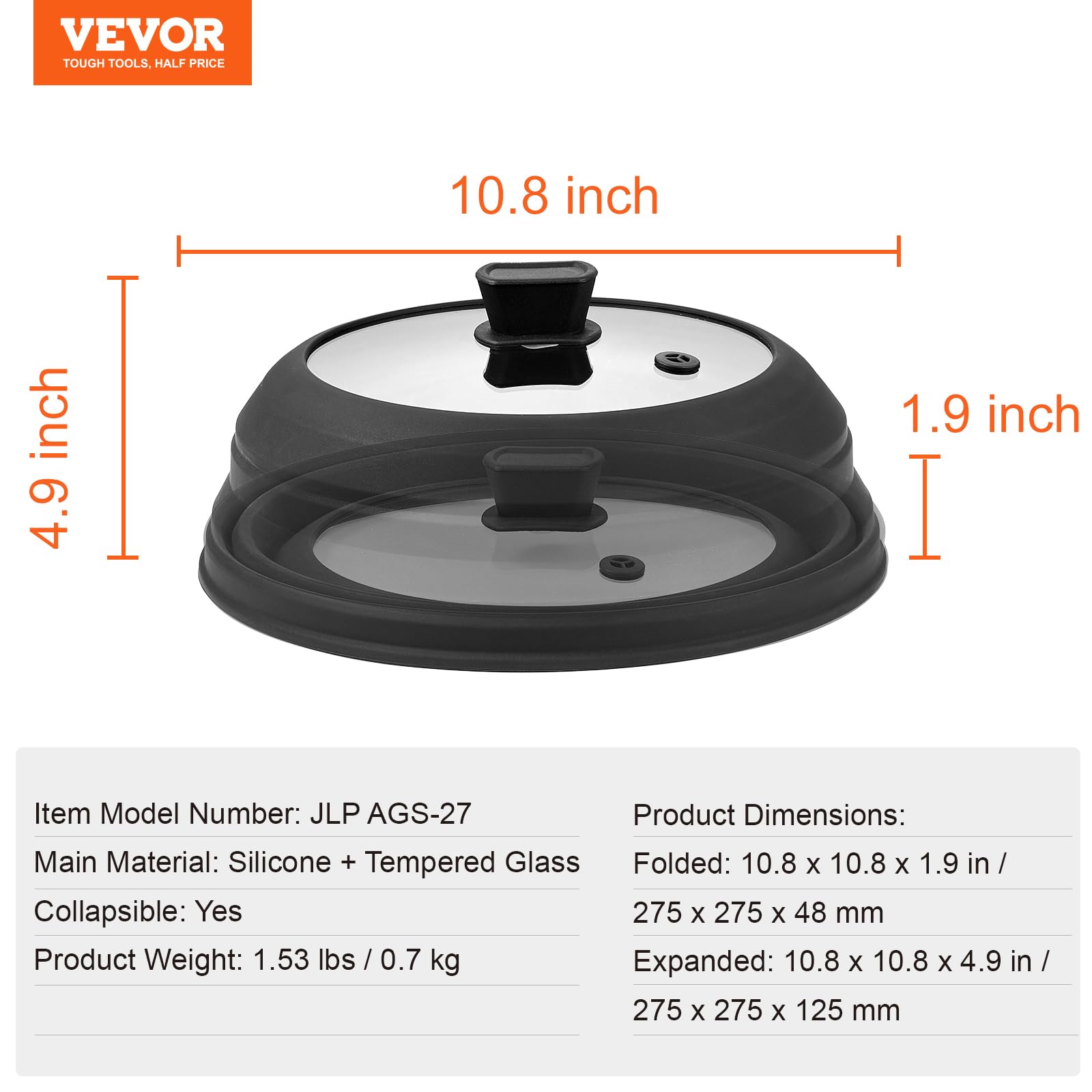 VEVOR Mikrowellen-Spritzschutz & Matte, 27,4 cm, zusammenklappbarer Mikrowellendeckel für Lebensmittel, 260 ° C hitzebeständiges Silikon & gehärtetes Glas, Spritzschutz für Teller | Mikrowellen-Spritzschutz aus gehärtetem Silikon, hitzebeständig, Mehrzwec