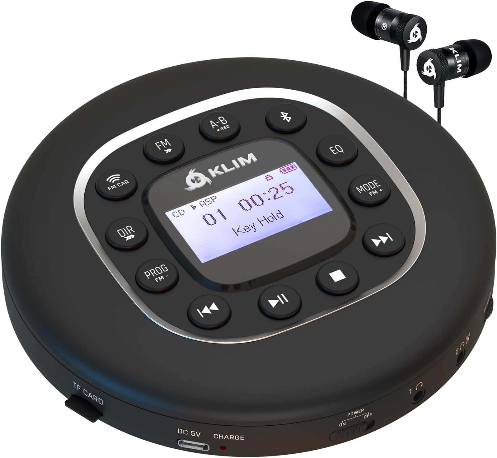 KLIM Journey + Portable CD Player Walkman with Long-Lasting Battery + New 2024 + with Headphones + Radio FM + Compatible MP3 CD Player Portable + SD Card, FM Transmitter, Bluetooth + Ideal for Cars