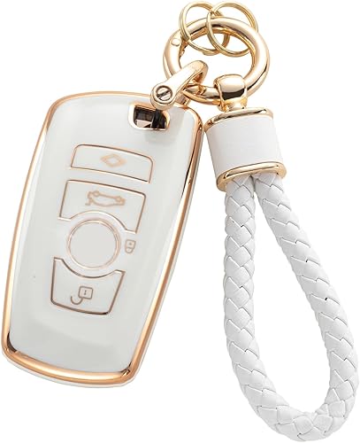 RUABIBAN Funda para llavero BMW con llavero, funda de TPU suave para BMW Serie 2, 5, 6, 7, X1, X2, X3, X5, X6