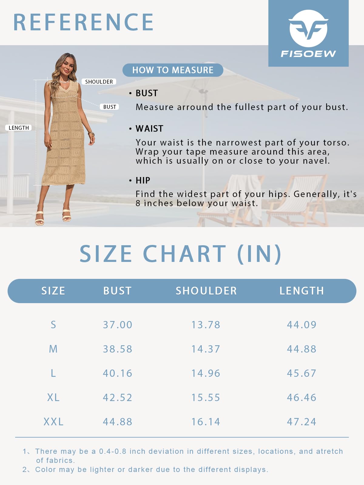 Fisoew Vestido de ganchillo sin mangas para mujer, casual, cuello en V, bohemio, de punto, para playa, vacaciones, por debajo de la rodilla