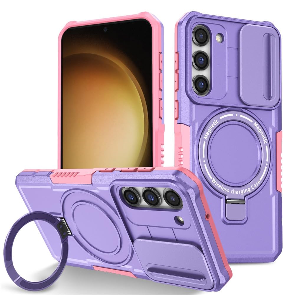 Generic Coque compatible avec Samsung Galaxy S23 Ultra (couleur : violet) anneau rotatif support rigide en silicone