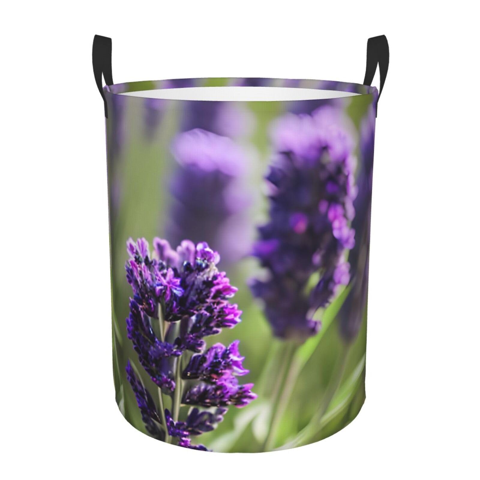 M Collapsible Round Lavender Colored Flowers Print Laundry Hamper