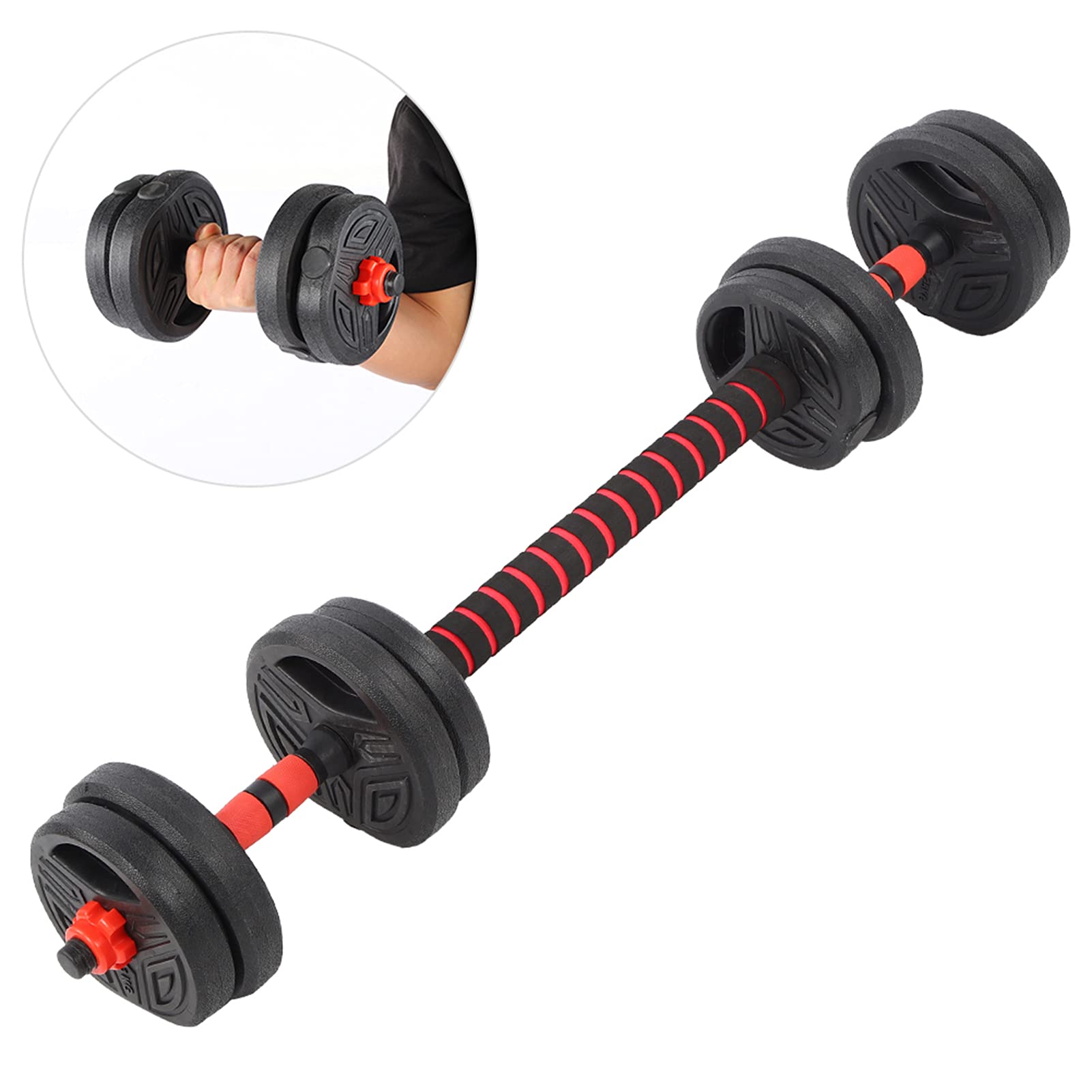 Drfeify Zestaw Hantli, Regulowane Ciężarki ze Stali i Winylu, Pręt łączący 40 Cm, Idealny do Treningów Fitness w Domowej Siłowni