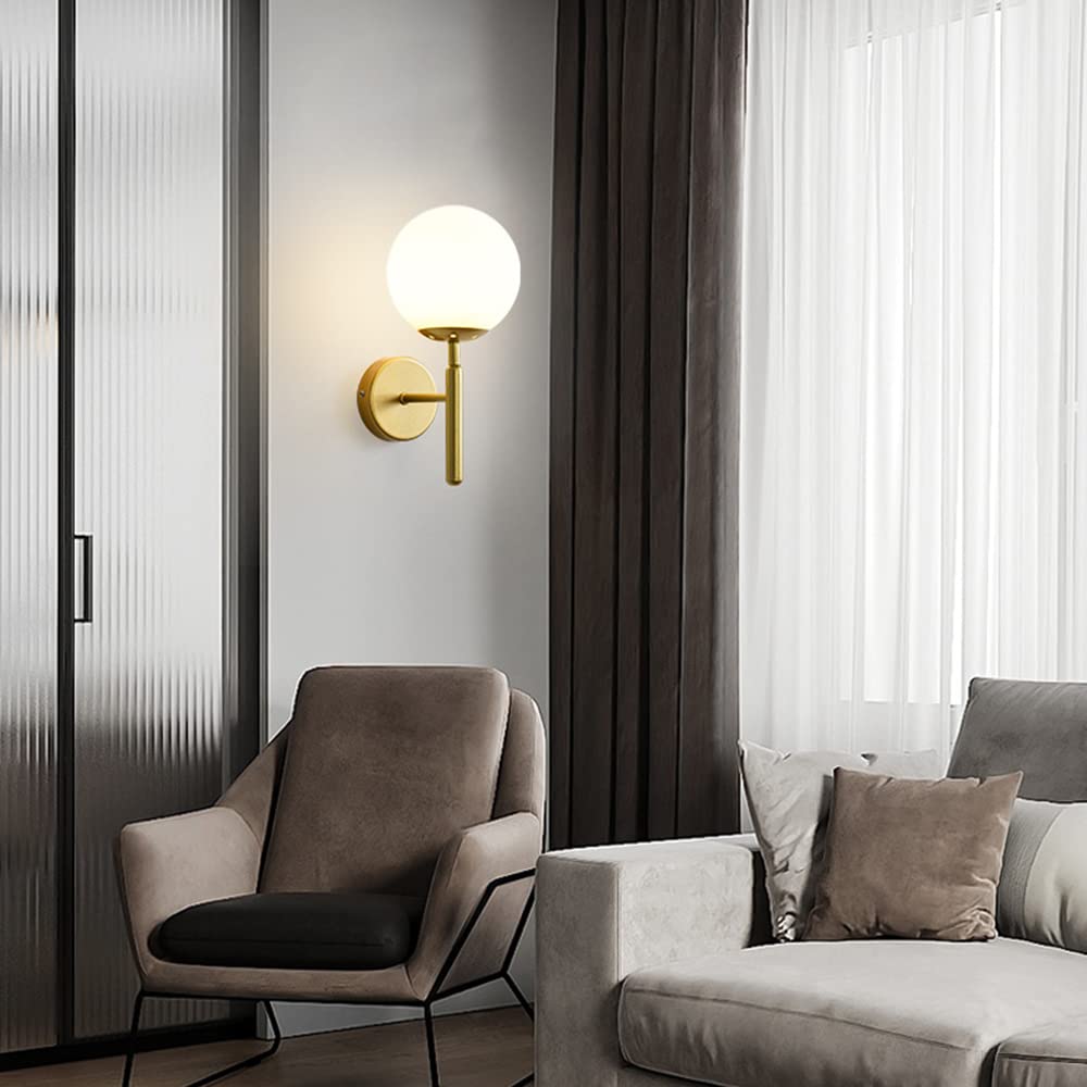 Moderne Retro Glass Ball Applique Murale Lampe de Chevet Intérieur Appliques en Métal Doré E27 Ampoule Foyer Salle à manger Applique Murale Décorative (sans ampoule)…