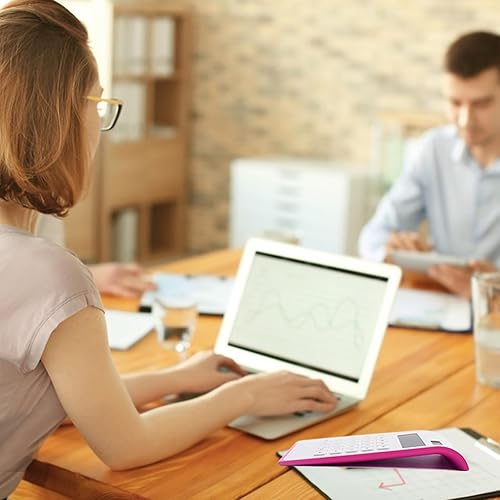 Miniatura 4 de Calculadora rosa intenso, suministros y accesorios de oficina UPIHO Hot Pink, calculadora de oficina básica de batería solar de 10 dígitos con