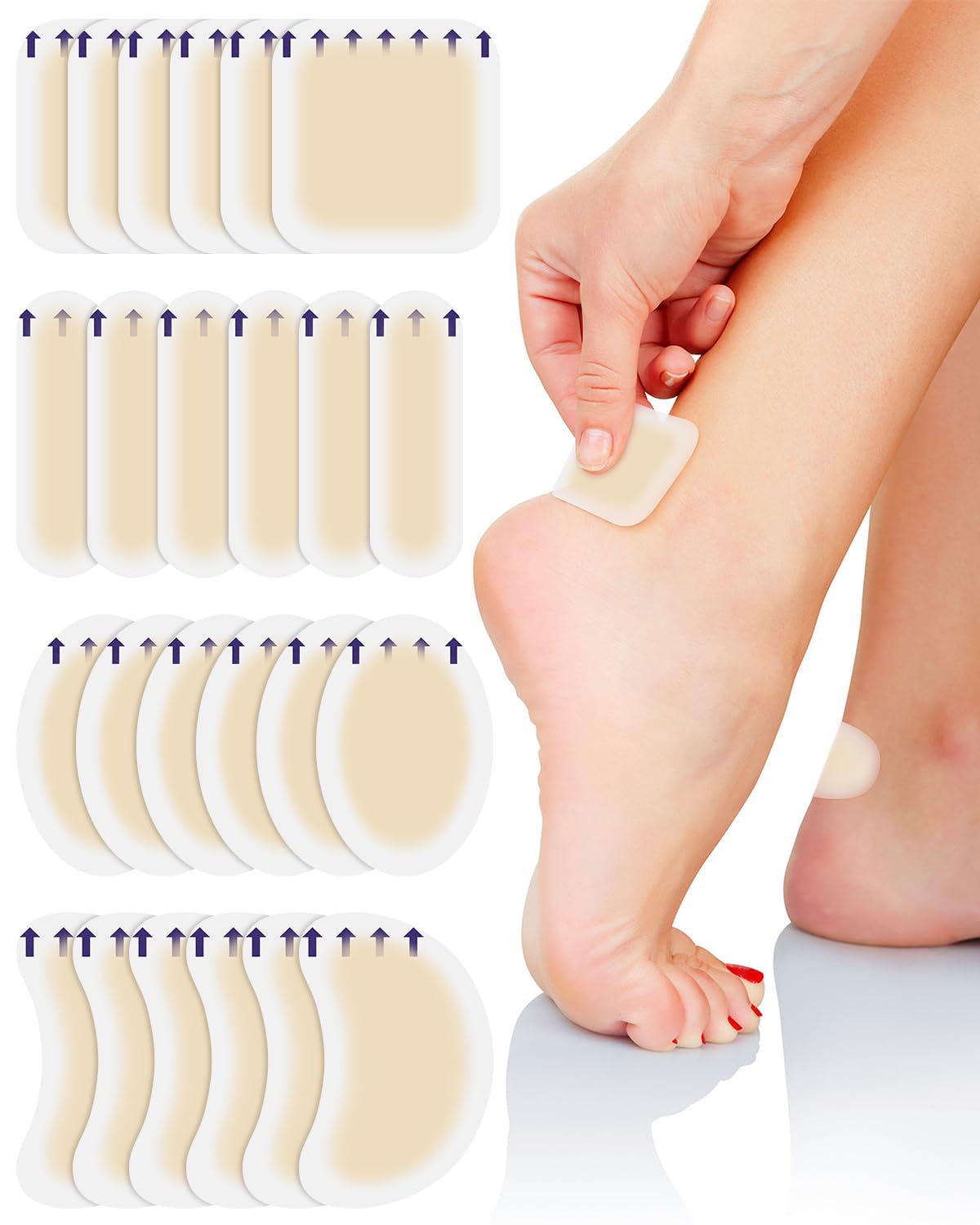 24Pcs Hydrocolloid Blister Bandages, 4 Shape Bunion Cushion Pads