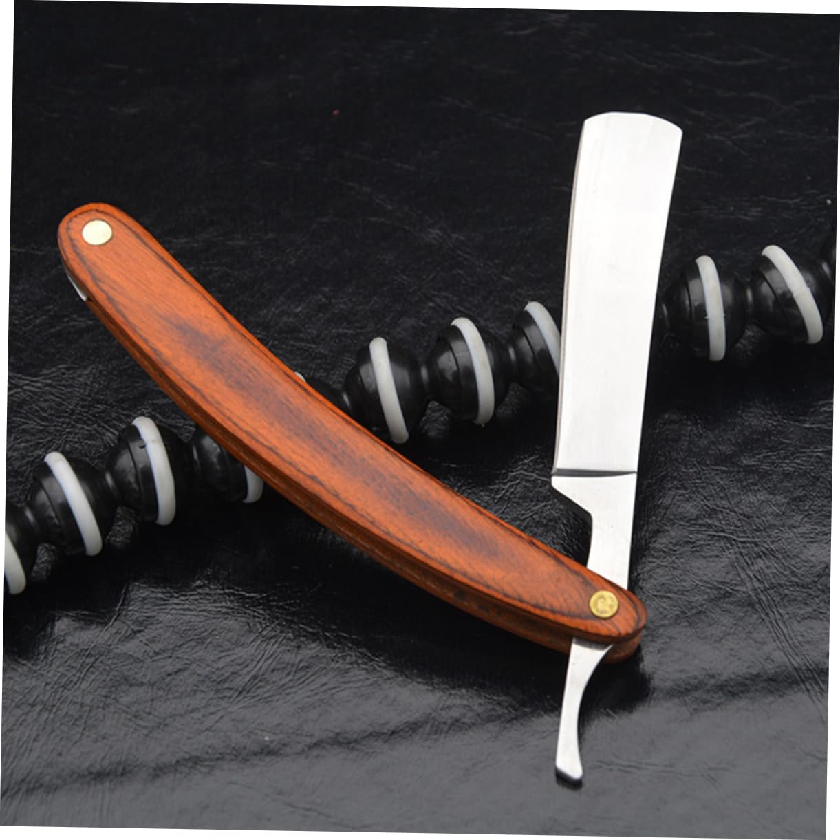 Ipetboom Stainless Steel Wood Handle Straight Razor Manual Barber Razor Vintage Shaver for Men