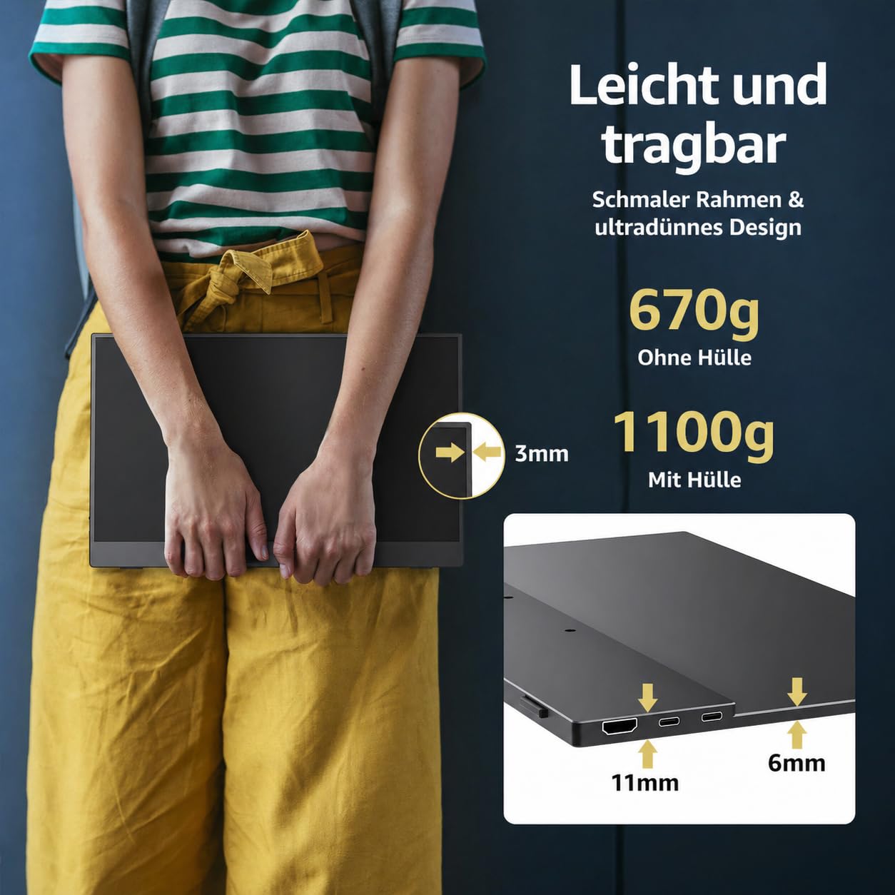 cocopar Tragbarer Monitor 15.6 Zoll 1080P FHD 85% sRGB HDMI USB-C VESA montierbar