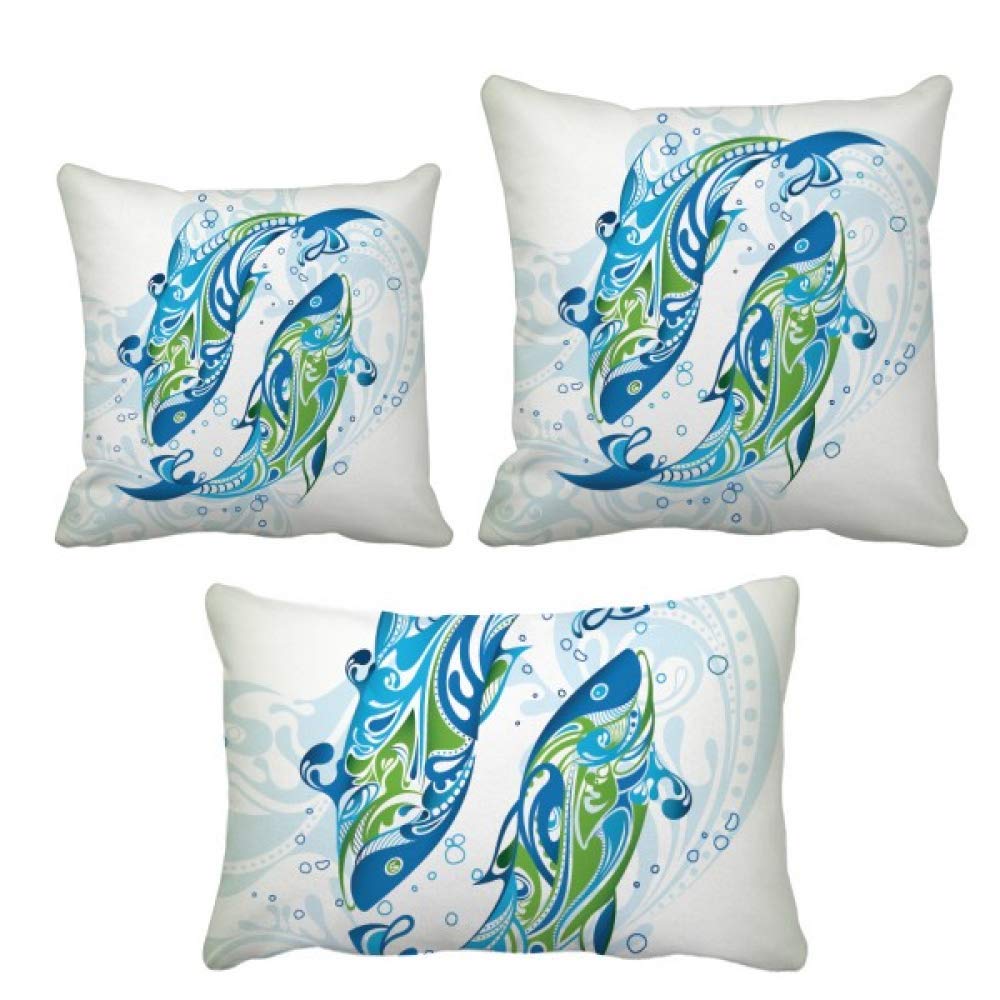 Housse de coussin vagues poissons animaux mer déco canapé salon 40x40