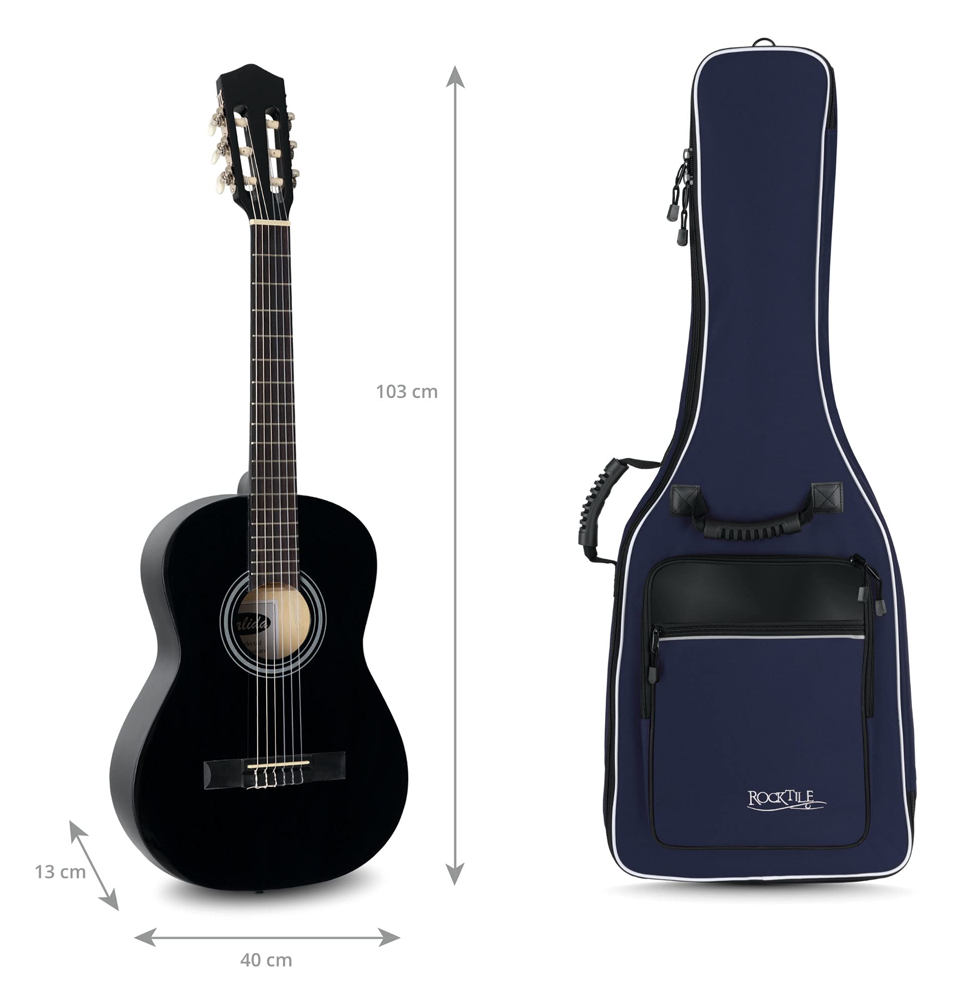 ROCKTILE Funda Guitarra clásica Correas Acolchadas Mochila Azul