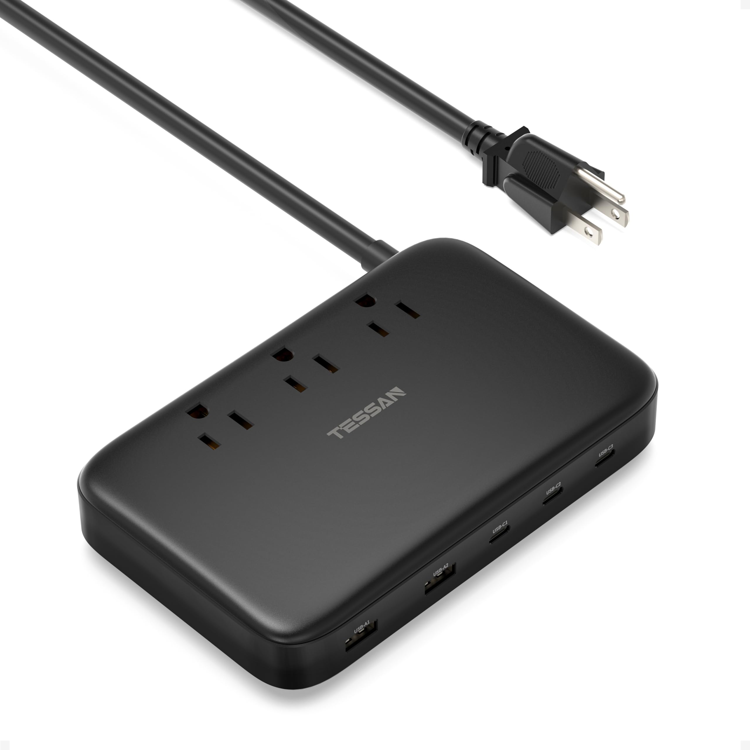 PD 130W Charging Station for Multiple Devices, TESSAN 8-in-1 USB C Charger Block Compatible with iPhone 16/15, MacBook, Tablet, Charging Dock with 3 USB-C, 2 USB-A & 3 AC, Home Office Accessories