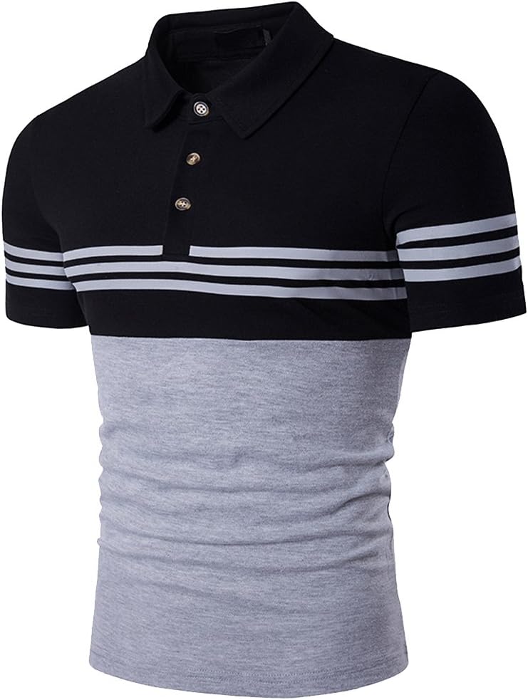 COTTORY Men's Fashion Stripe Contrast Color Short Sleeve Polo T Shirt