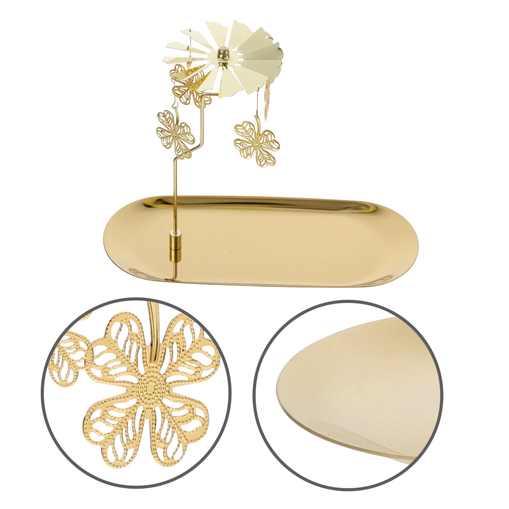 Candelabro Giratorio de Hierro con Bandeja, Dorado | Centro de Mesa Decorativo, sin Alimentación Eléctrica, para Bodas y Navidad