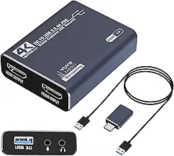 Placa de Captura de Vídeo Hdmi 4K Usb 3.0,1080p 60 HZ com Áudio para Celular para Streaming Gravação Transmissão Captura de Audio Hdmi, Aplicável a Toda a Plataforma, Jogos de Vídeode
