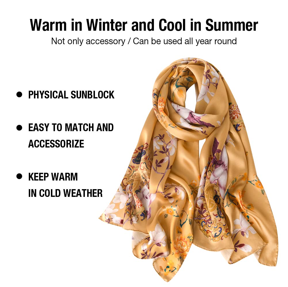 STORY OF SHANGHAI Sciarpa di 100% Seta Charmeuse da Donna Foulard a Raso con Fantasie Orientale, 56x177cm