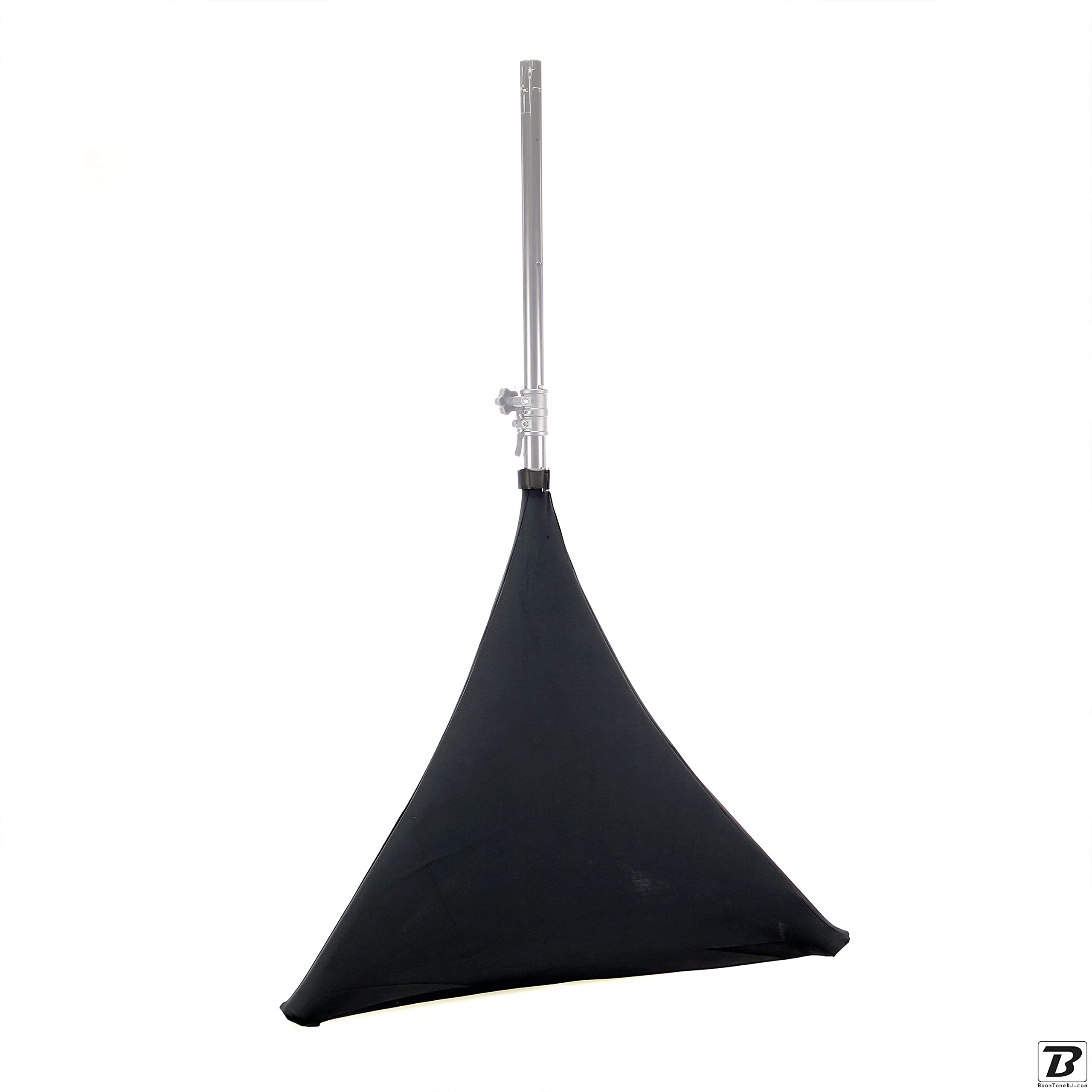 BoomToneDJ LYC-ST70-BK Housse en Lycra Noir Extensible pour Base Pieds d'Enceinte. Housse Triangulaire pour Pieds de Haut-Parleurs. Double Face 70cm de Haut. Ignifugé 190 gr/m². DJ Mobile.