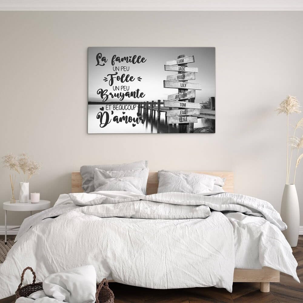 Générique Toile personnalisée avec cadre prénom famille coucher de soleil sur ponton (60 x 40 cm)