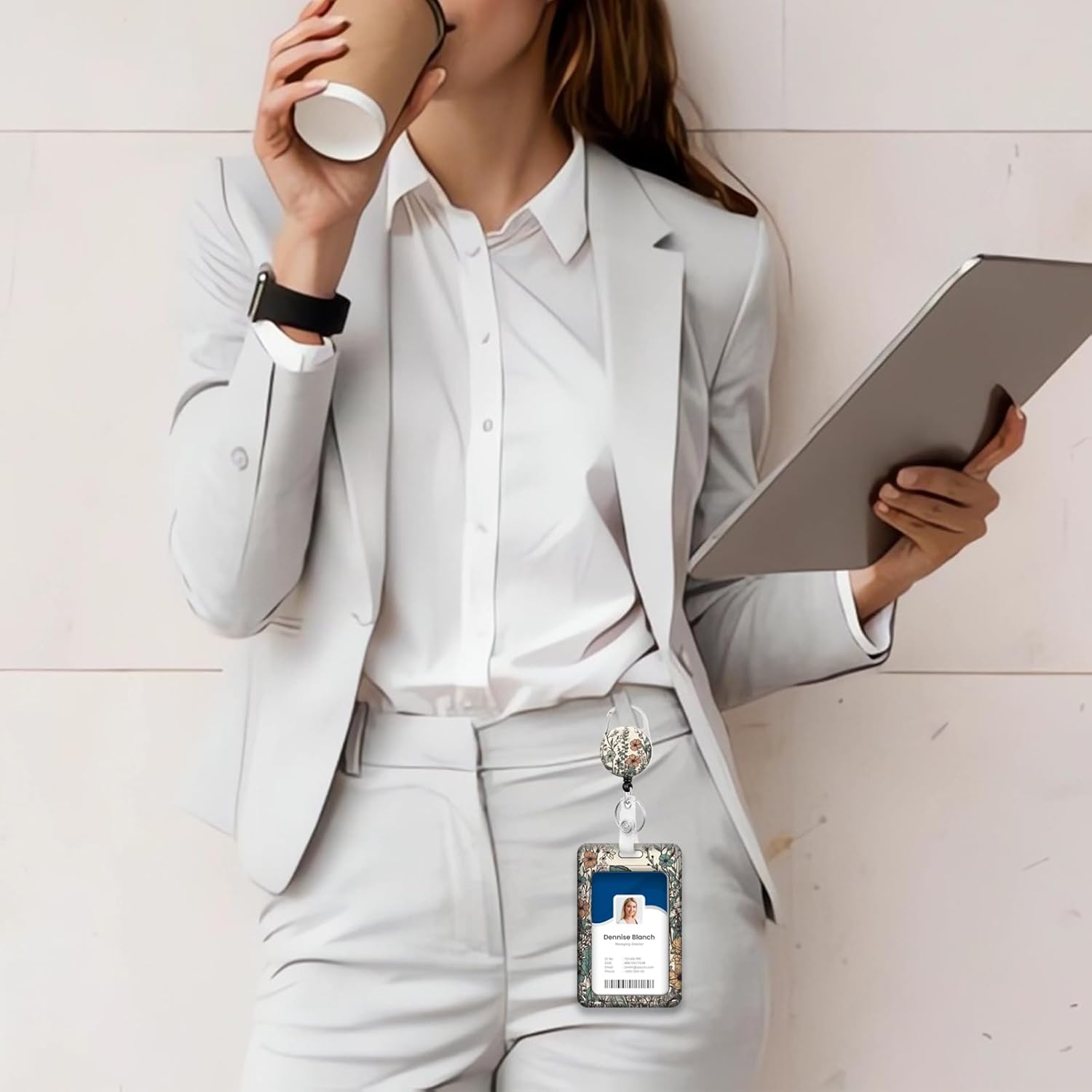 Heavy Duty ID Badge Holder with Lanyard, Retractable Badge Reel Clip, Lanyards for Hard Vertical ID Card Holders for Office, School, Teachers, Nurses, Women - Vintage Floral Art - Image 2