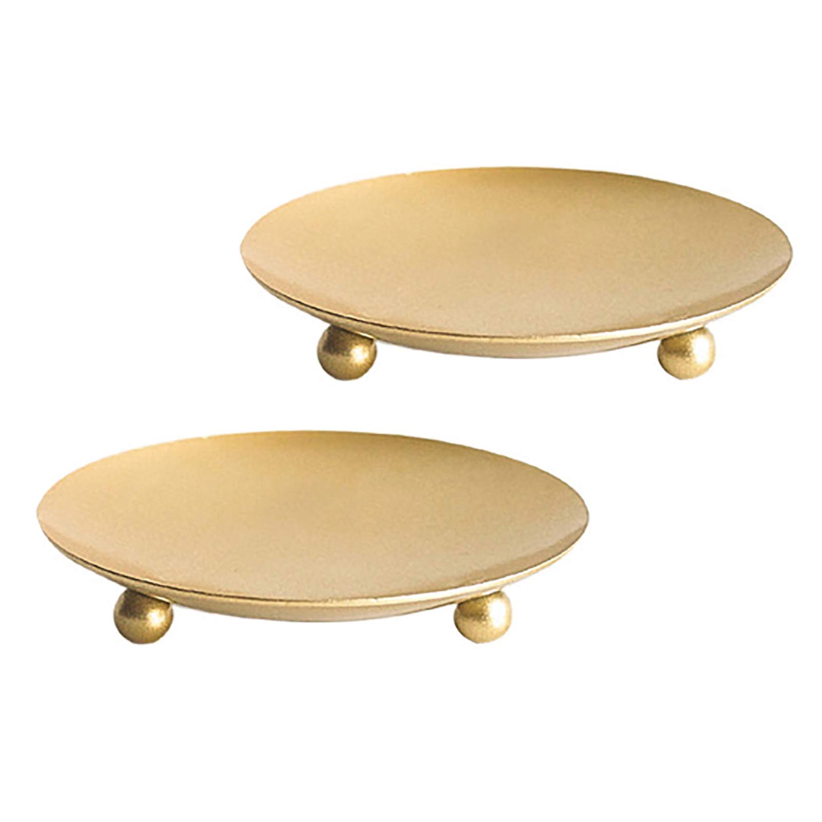 Set of 2 Plate Candle Holder Stand 4.3″ Gold Iron Pillar Candle Plate Pedestal Candlestick Stand for LED & Wax Candles Party Spa Weddings