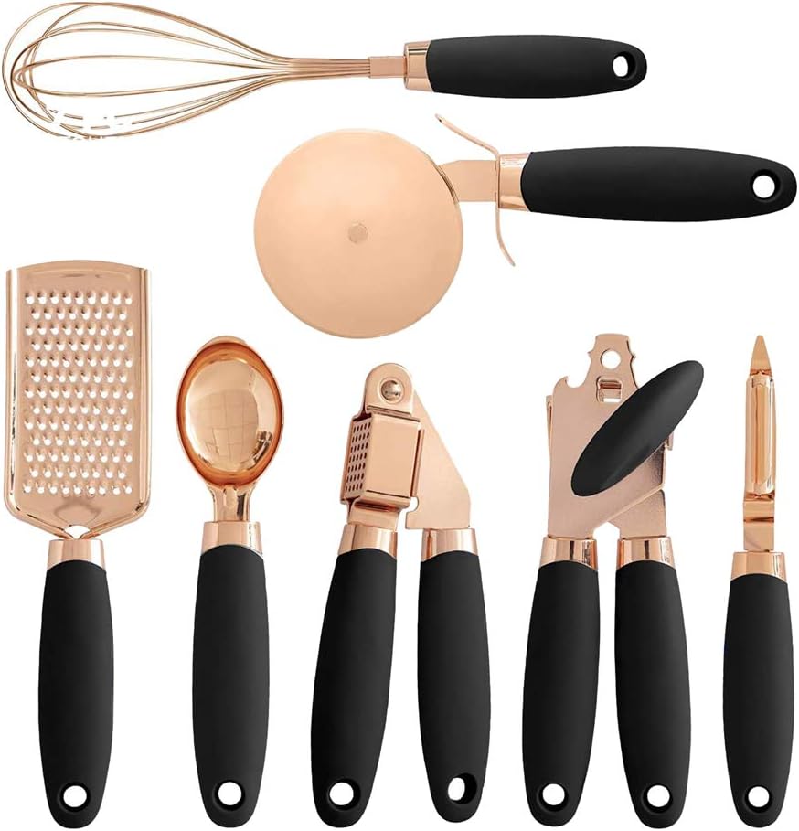 ZKOOOKitchen Utensil Set 7pcs Stainless Steel Cooking Utensils Set Heat Resistant Non Stick Kitchen Gadget Cookware Set for Cooking and Baking, BPA Free, Black