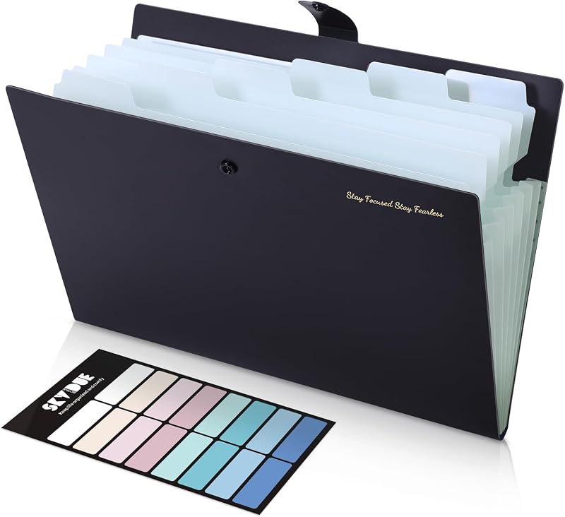 7-Pocket Expanding File Folder, Accordion Document Organizer | Professional Portable Paper Receipt Holder with Labels for Office Home Business, Letter/A4 Size Black