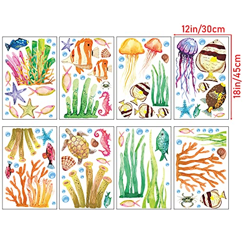 Rw-1046 3D Ocean Animals Wall Decals Watercolor Under The Sea Animals Wall Stickers Diy Removable Fish Coral Jellyfish Seaweed Sea View Animals Wall Art Decor For Kids Baby Bedroom Living Room Nursery #TOP7
