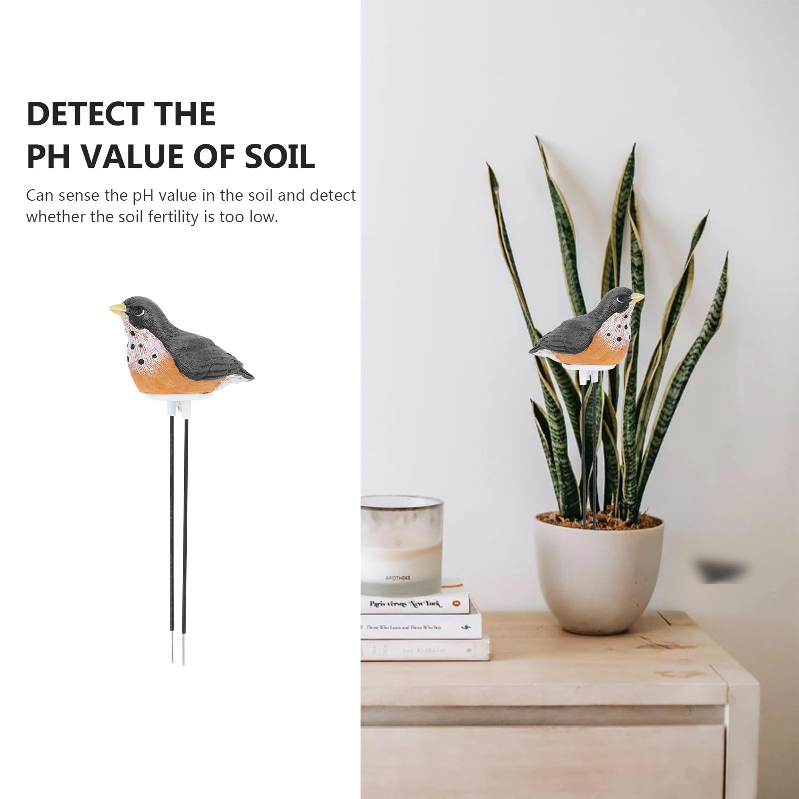 Testeur D'humidité Sol en Résine Forme Oiseau Alarme D'arrosage pour Plantes en Pot, Capteur Noir Prévient Le sous-arrosage, pour Usage Intérieur