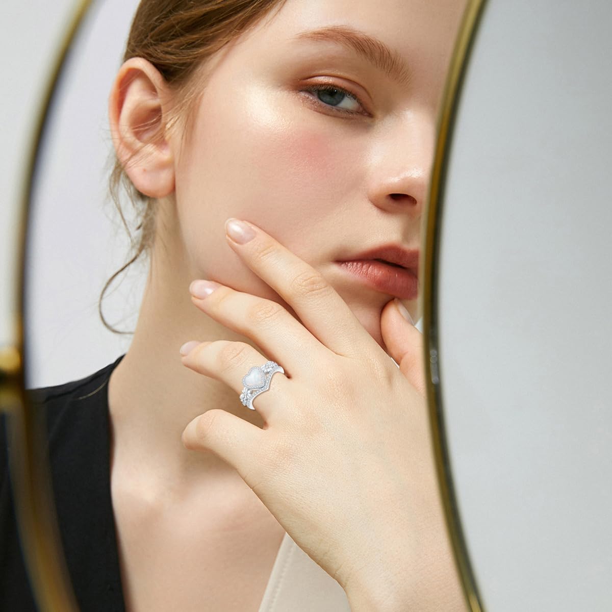 925 Sterling Silver Daisy Heart-Shaped Opal Ring with Cubic Zirconia,Flower Stacking Statement Wedding Band Ring for Women Jewelry Gifts for Her(Size 5-10) - Image 3