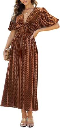 Maxigerui Womens Velvet Maxi Dress Formal Dresses for Wedding Guest Dress
