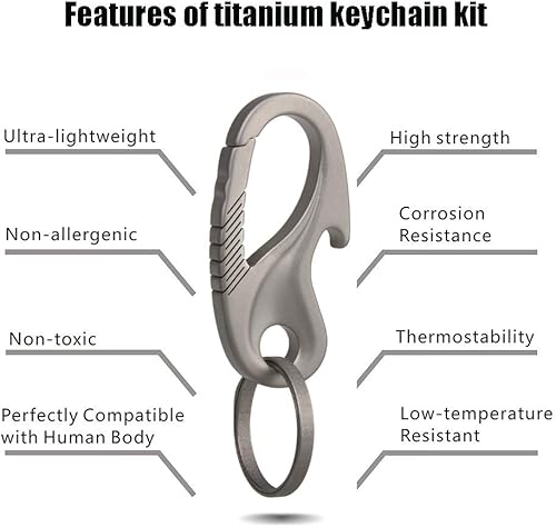 Miniatura 4 de TISUR Clip de llavero de mosquetón de titanio, llavero multiherramienta, resistente cadena táctica para llaves de coche